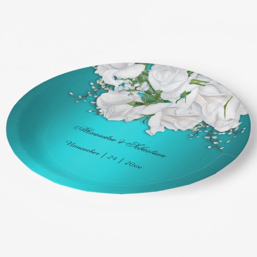 Elegante Turquoise bloemenbruiloft Papieren Bordje (Gekanteld)