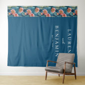 Elegante Turquoise Bloemenrand Wandkleed (In Situ (horizontaal))