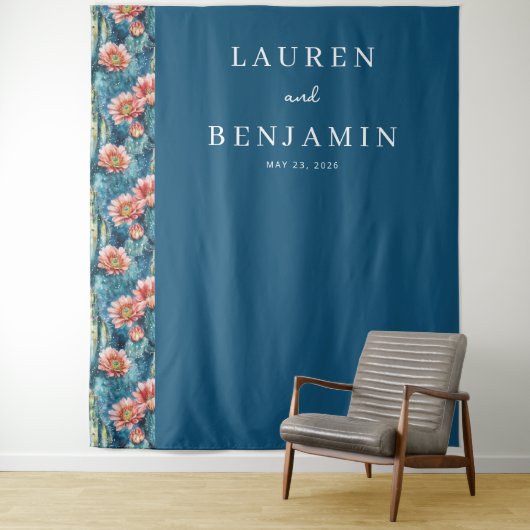Elegante Turquoise Bloemenrand Wandkleed (In situ)