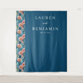 Elegante Turquoise Bloemenrand Wandkleed (Voorkant)