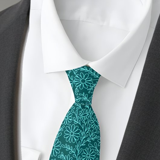 Elegante turquoise bloempatroon stropdas
