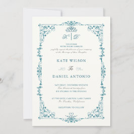 Elegante turquoise bloemrijke kader trouwuitnodigi kaart