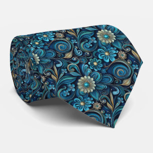 Elegante turquoise bloemtegels patroon stropdas