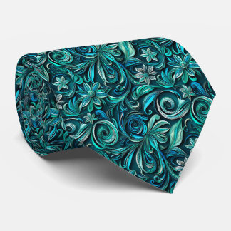Elegante turquoise bloemtegels patroon stropdas