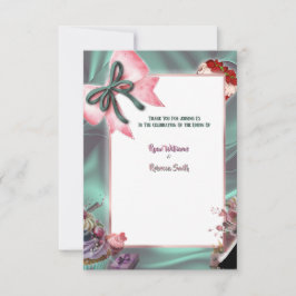 Elegante Turquoise & Blush Bloemen Trouw Dankkaart Bedankkaart