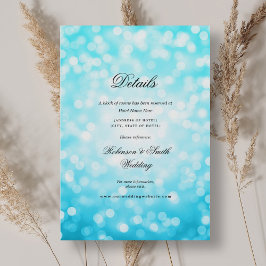 Elegante Turquoise Bokeh Lights Wedding Details Informatiekaartje