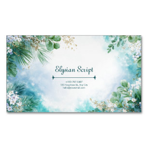 Elegante Turquoise Botanische Gouden Glans Waterve Magnetisch Visitekaartje