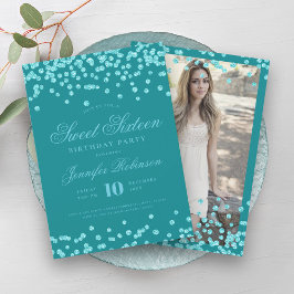 Elegante Turquoise Confetti foto Sweet 16 Kaart