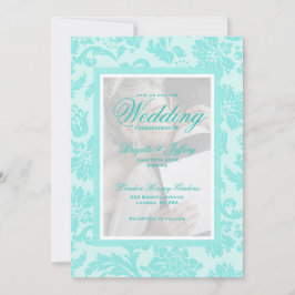 Elegante turquoise damast aangepaste trouwkaart kaart