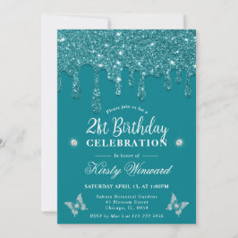 Elegante turquoise druipende glitter 21e verjaarda kaart