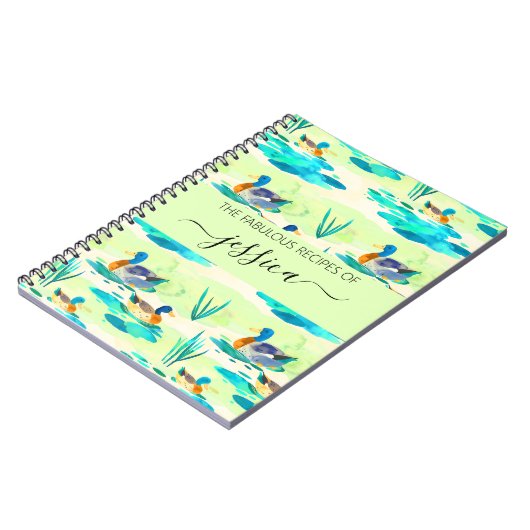 Elegante turquoise eenden scriptnaam Recept Notitieboek (Linkerzijde)