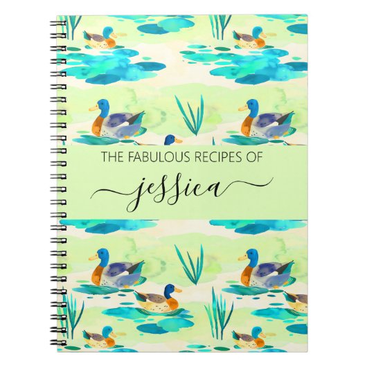 Elegante turquoise eenden scriptnaam Recept Notitieboek (Voorkant)