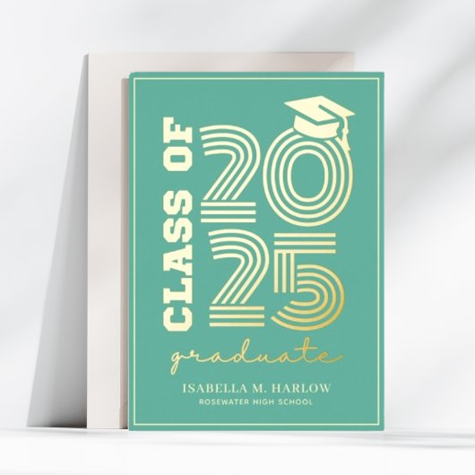 Elegante turquoise en gouden eindexamen aankondigi folie uitnodiging