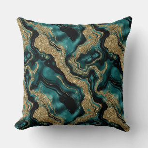 Elegante turquoise en gouden glinster agaatpatroon kussen