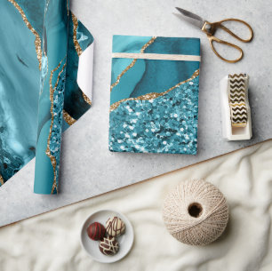Elegante turquoise en gouden glinsterende oceaan a cadeaupapier