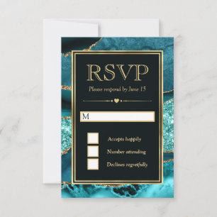 Elegante Turquoise en Gouden Glitter Agate Huwelij RSVP Kaartje