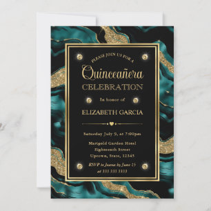 Elegante Turquoise en Gouden Glitter Agate Quincea Kaart