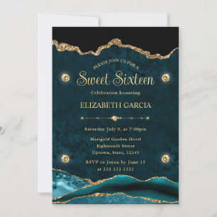 Elegante Turquoise en Gouden Glitter Agate Sweet S Kaart