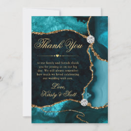 Elegante Turquoise en Gouden Glitter Agate Trouw Bedankkaart