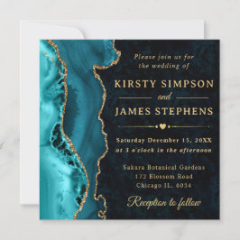 Elegante turquoise en gouden glitters agaat bruilo kaart