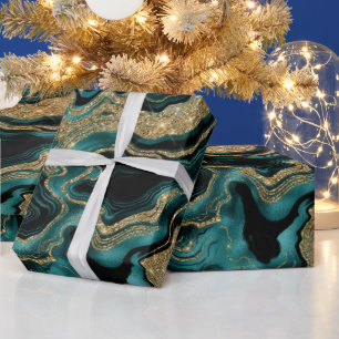 Elegante turquoise en gouden glitters agaat verjaa cadeaupapier