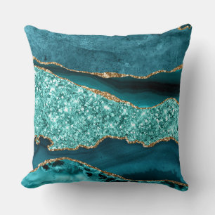 Elegante turquoise en gouden glitters ocean agaat kussen