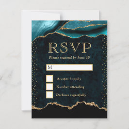 Elegante turquoise en gouden namaak glitters marme RSVP kaartje