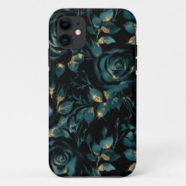 Elegante turquoise en gouden roos bloempatroon Case-Mate iPhone case