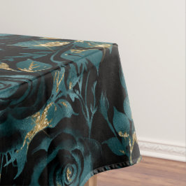 Elegante turquoise en gouden roos bloempatroon tafelkleed