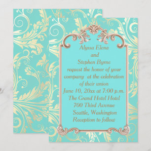 Elegante turquoise en gouden trouwuitnodiging kaart