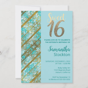 Elegante turquoise en gouden verjaardagsuitnodigin kaart