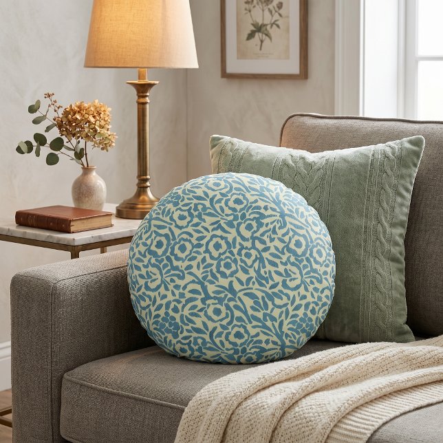 Elegante turquoise en groene bloem abstract rond kussen (Creator heeft geüpload)