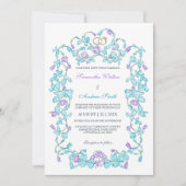 Elegante Turquoise En Paarse Bruiloft Kaart (Voorkant)