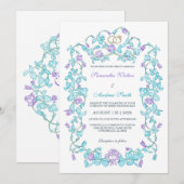 Elegante Turquoise En Paarse Bruiloft Kaart (Voorkant / Achterkant)