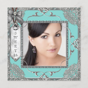 Elegante turquoise en zilver Sweet 16-feest Kaart