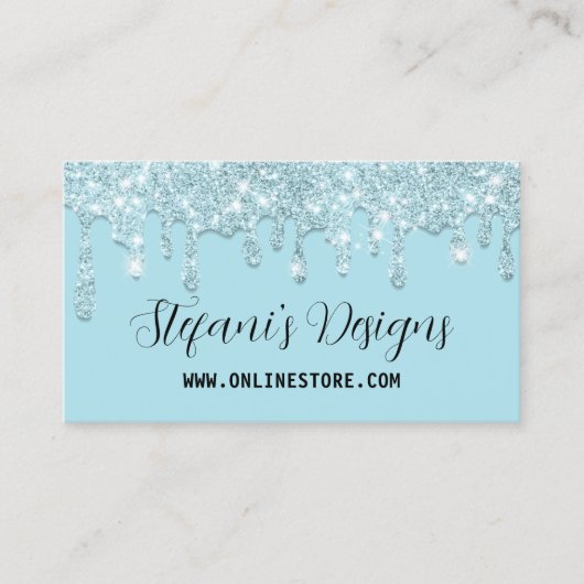 Elegante Turquoise Faux glitter Drips Online Store Visitekaartje (Voorkant)