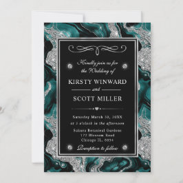 Elegante Turquoise Folie & Zilveren Glitter Agaten Kaart