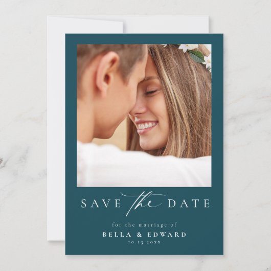 Elegante Turquoise foto bruiloft Bewaar de datum Save The Date (Voorkant)