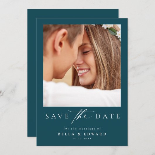 Elegante Turquoise foto bruiloft Bewaar de datum Save The Date (Voorkant / Achterkant)