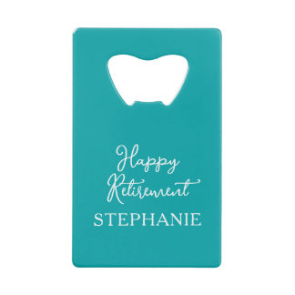 Elegante Turquoise Geluksverjaardag Pensioenfeest Creditkaart Flessenopener