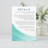 Elegante Turquoise getijden strand bruiloft detail Informatiekaartje (Staand voorkant)