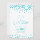 Elegante Turquoise Glitter Confetti Sweet 16 Party Kaart (Voorkant)