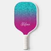 Elegante Turquoise Glitter Hot Pink Ombre Naam Pickleball Paddle (Voorkant)