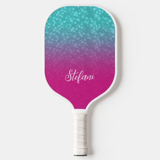 Elegante Turquoise Glitter Hot Pink Ombre Naam Pickleball Paddle (Voorkant)
