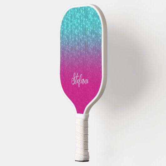 Elegante Turquoise Glitter Hot Pink Ombre Naam Pickleball Paddle (Links)