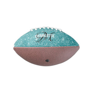 Elegante turquoise glitter monogram naam football