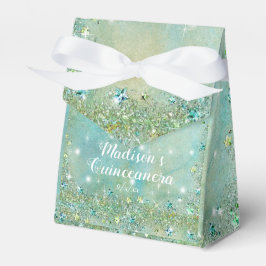 Elegante Turquoise Glitter, Quinceanera Bedankdoosjes