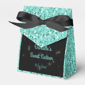 Elegante Turquoise Glitter, Zoete Zestien, Douane Bedankdoosjes (Voorkant Zijde)