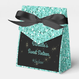 Elegante Turquoise Glitter, Zoete Zestien, Douane Bedankdoosjes