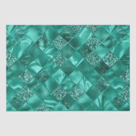 Elegante turquoise glitters diamant roosterpatroon tissuepapier